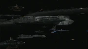 The combined forces of the Tau'ri, Jaffa, Tok'ra and Asgard facing off the Ori fleet.