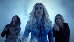 Iris, Killer Frost and Felicity inside an ice dome