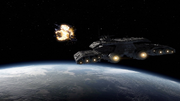 The Daedalus destroys Michael's cruiser