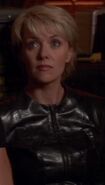 Samantha Carter in a black leather outfit