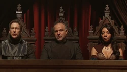 Left to right: ,  and , representatives of the Coalition