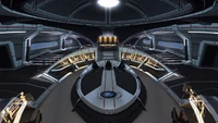 The bridge of an Odyssey-class starship, facing aft