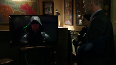 Oliver broadcasts his opening speech as the Green Arrow