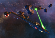 The IKS Seg'pa battles the USS Musashi in 2409