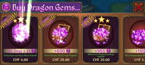 Old look of Dragon Gems Store before Version 2.2.0