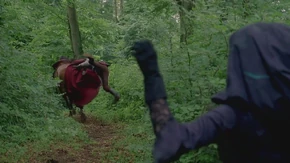 Morgana prevents Gwen from being discovered by Gwaine.