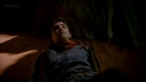 Morgana makes her dagger fly at Merlin's throat.