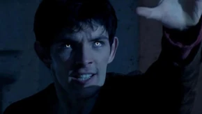 Merlin uses magic to destroy the animated gargoyle.