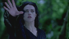 Morgana attacks Emrys before he can run away.