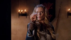 Morgause casts a spell to pull Merlin back.