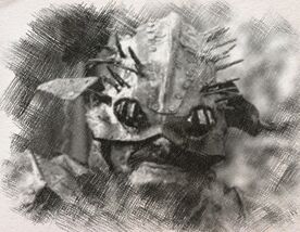 An Ûnik, wearing a Visor that shields his Eyes from the burning Sun of Harad