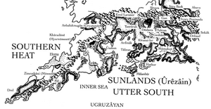 Black and White Map of the Original MERP Version of the Utter South
