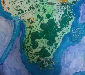 MERP Lands attached to an alternative continental map based on Tolkiens sketches but in larger proportions