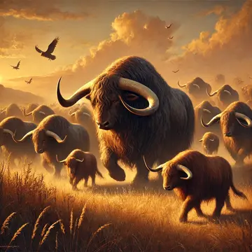 A small herd of Aurochs, large domesticated wild cattle in the lands of Rhovanion.