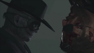 Skull Face (left) and Big Boss (right), the latter being held upside-down by Sahelanthropus