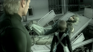 Both Snake and Sunny show concern for Raiden in his new cyborg body.