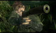 Snake arms himself with the Mk.22 pistol during a cutscene.