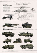 MGS4 artbook page, including concept sketches and renders of the (at the time unnamed) Hammerhead.