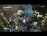 Raiden using an execution move to remove the Dwarf Gekko from the Raptor. Following this, both can be cut with a single vertical slash.