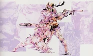 Booklet artwork from Drama CD Metal Gear Solid Vol. 2 depicting Meryl and Snake, both in Sneaking Suits.