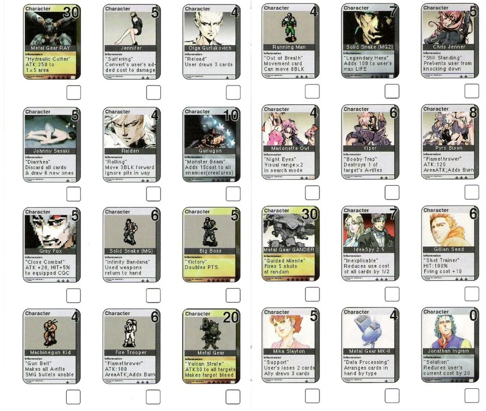 Metal Gear Acid cards | Metal Gear Wiki | Fandom