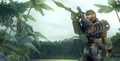 Big Boss, in Battle Dress, preparing to fight an attack chopper.