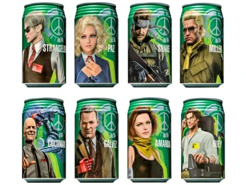 Real-life promotional Mountain Dew cans featuring images of various  characters.
