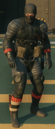 Front view of the Naked Snake prototype sneaking suit from MGS3 in MGSV: The Phantom Pain.