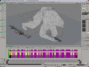 XSI Animation of Snake knocking down a soldier (wireframe).