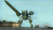 Metal Gear ZEKE in combat. Equipped with all standard ZEKE main and optional components but with the head of the Chrysalis and legs of Peace Walker. Normal color scheme.