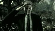 Solid Snake saluting Big Boss's grave at Arlington.