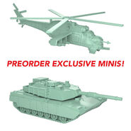 Pre-order bonus miniatures (Hind D & M1 Tank.)