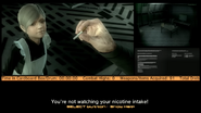 Sunny points out Snake's hypocrisy: he won't eat her poorly cooked eggs, but he has no problem smoking, which is no better.