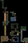 Ripped Map of the game, rooms on the right side represent the different floors of each building, rooms on the left side stay at ground level with the exception of the basement of building number 3.