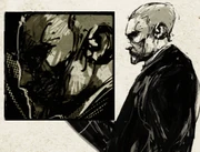 The placeholder image representing the "deviously cunning strategist" (left) and the original image of Ocelot (right) in Portable Ops.