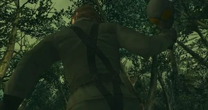 Snake quitándose la máscara de oxígeno.