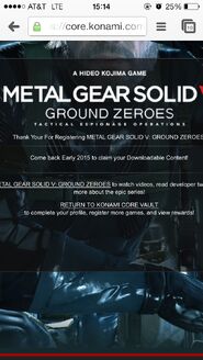 Message for registering Ground Zeroes that implies that The Phantom Pain will be released in early 2015.