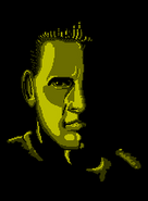 Snake's sprite from the ending of Snake's Revenge. Note the similarities to actor Arnold Schwarzenegger.