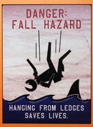 Mother Base Danger: Fall Hazard sign.