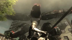 RAY towers over Raiden, barring him from pursuing Sundowner.