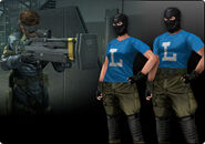 DLC Passcode Lawson early Stealth Gun (with Big Boss holding it), DLC Passcode Lawson T-Shirts, and DLC Passcode Lawson soldiers (male and female).