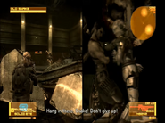 Old Snake taking on the Suicide Gekko, while Raiden battles Vamp (again).
