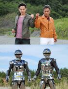 Gavan Type-G with Retsu Ichijouji both in and out of costume