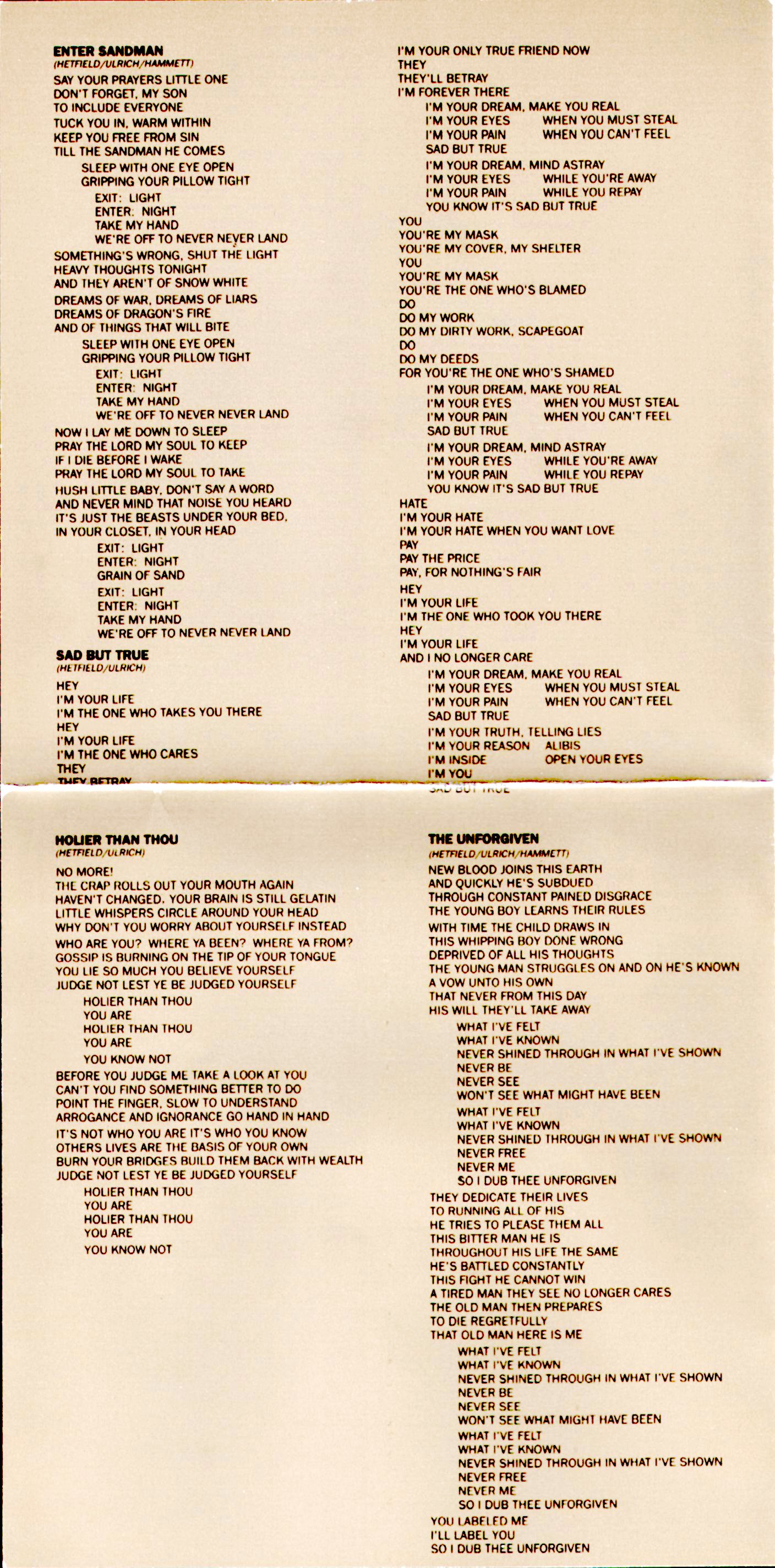 metallica discography track listing