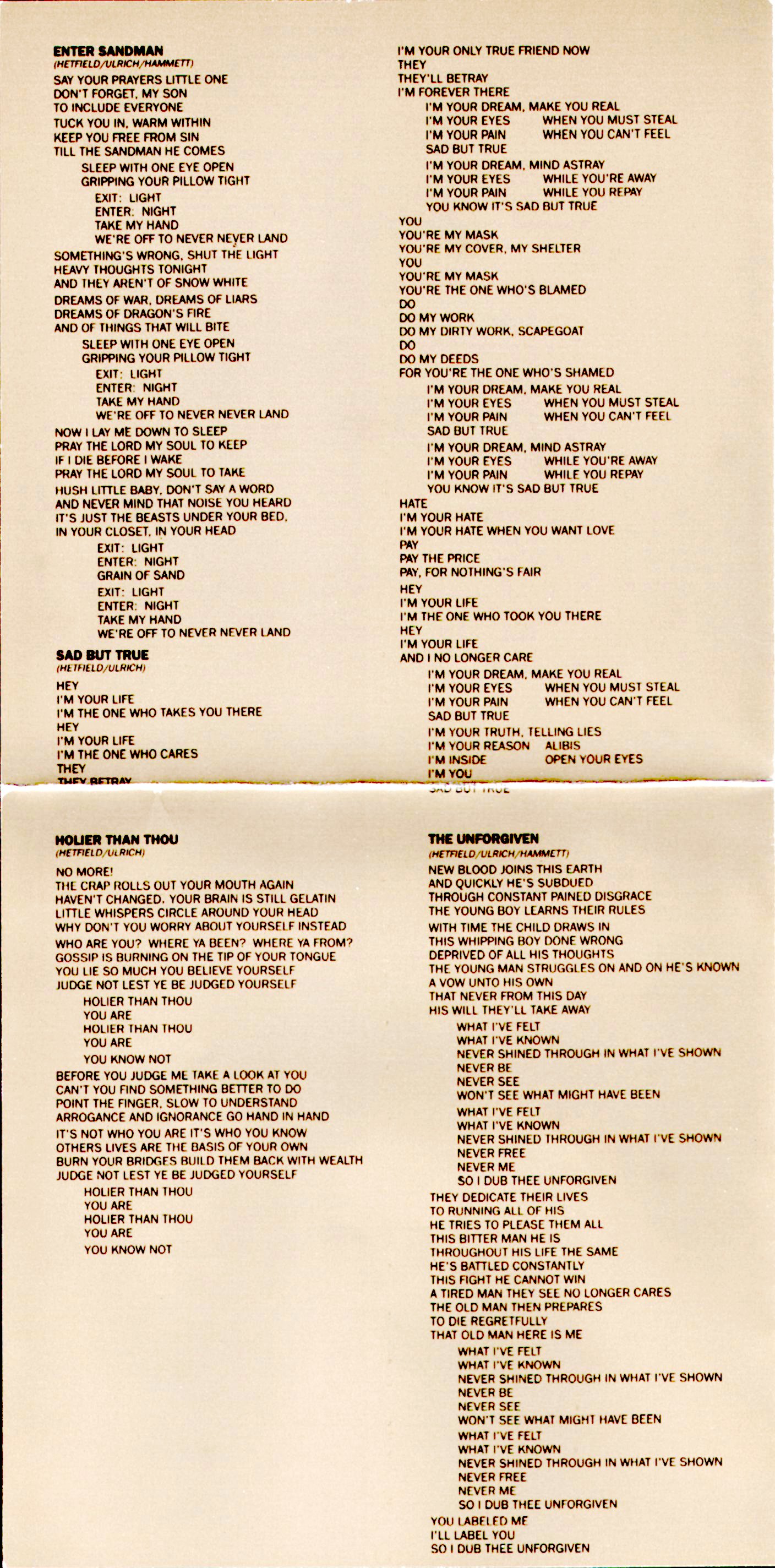 Metallica Song Catalog