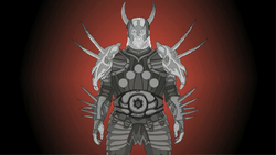 The Half Man in blood-stained bone armor.