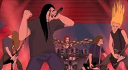 Dethklok seen performing together with Ladyklok's 'nice eyed' drummer in Pickles imagination.