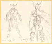 Rough concept drawings of the guitarists in fantasy battle armor.