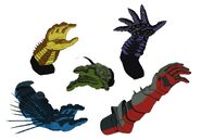 Isolated versions of the five hands reaching out from the sky.