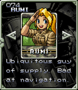 Rumi's card description in Metal Slug Advance